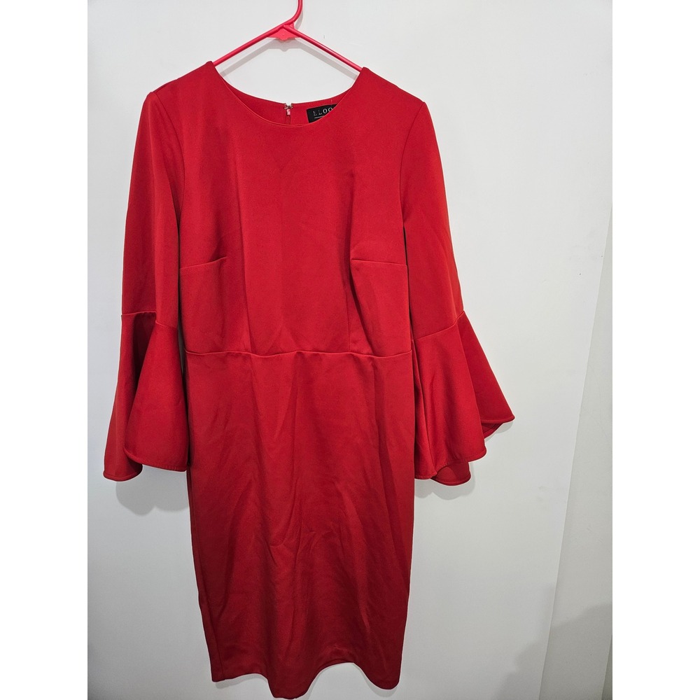 Eloquii Red Bell Sleeve Sheath Dress Womens‎ 14 Stretch Work Cocktail 142711